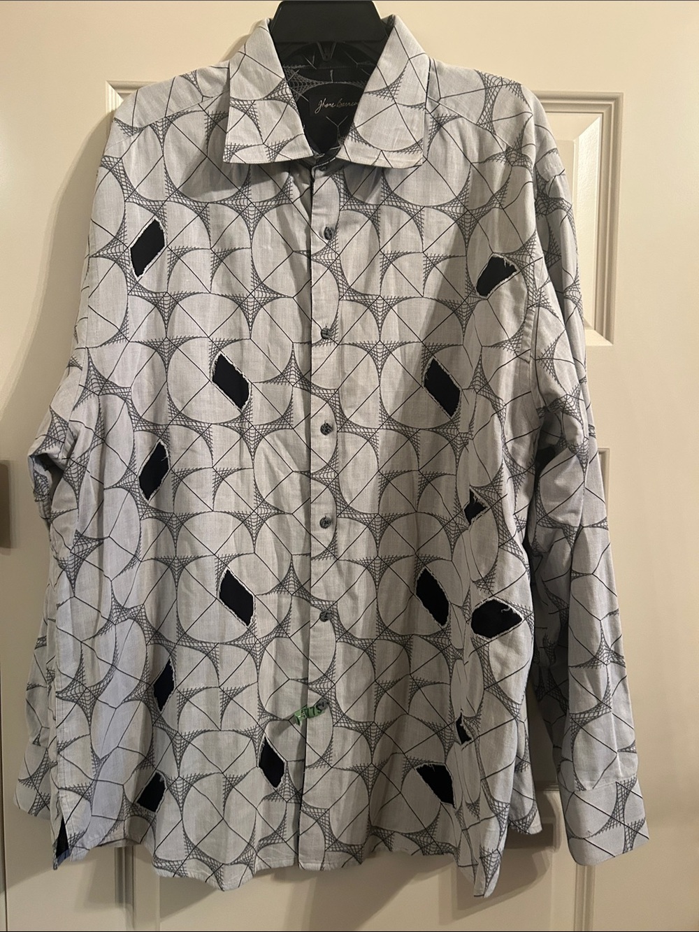 Jhane Barnes White & Black Geometric Button-Down Shirt